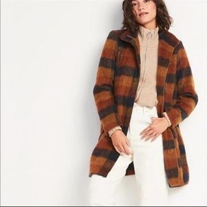Brushed Plaid Funnel Coat